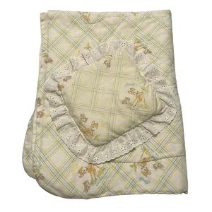 Vintage Handmade Walt Disney Bambi Crib Quilt Baby Blanket And Pillow Set